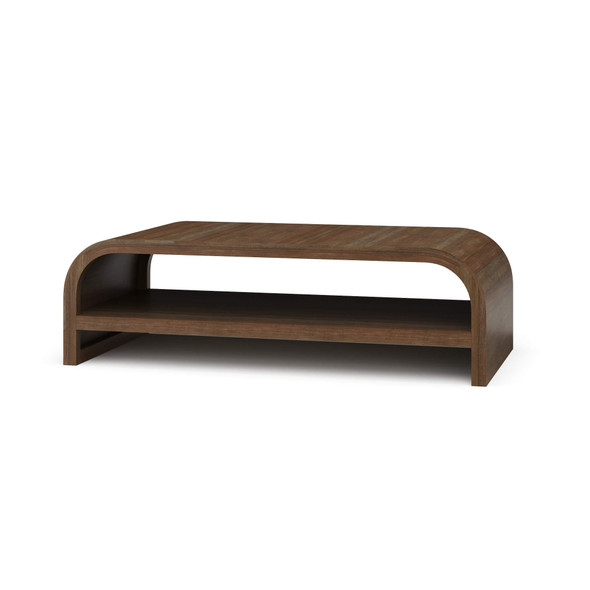 Vannes Coffee Table w/ Shelf - Straw Wash - Size: 46H x 152W x 76D (cm) - Mid-Century Modern style